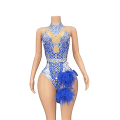 Sexy Sparkling Rhinestone Stretch Pink Mesh Bodysuit for Singer Dance Performance Cosplay Costume - Halloweez