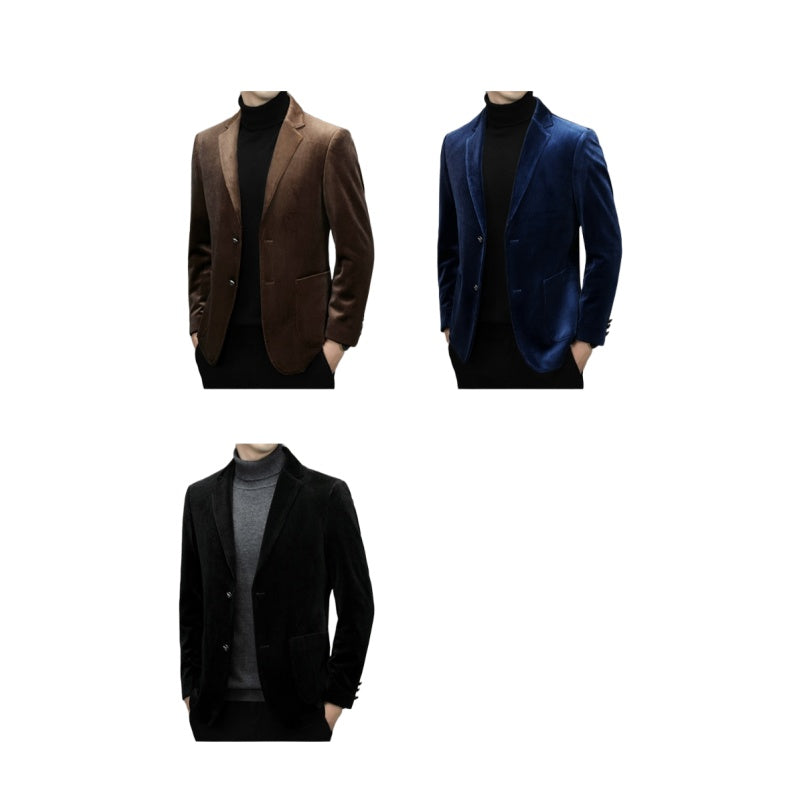 Men's Corduroy Casual Blazer New Trend High-end Single Suit Jacket Autumn Spring Gold Velvet Small Suit - Halloweez