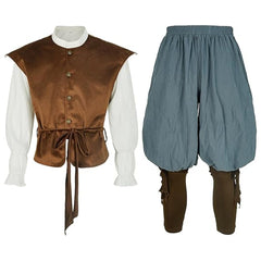 Vintage Medieval Renaissance Pirate Viking Knight Full Set Stage Performance Costume Halloween Cosplay - Halloweez