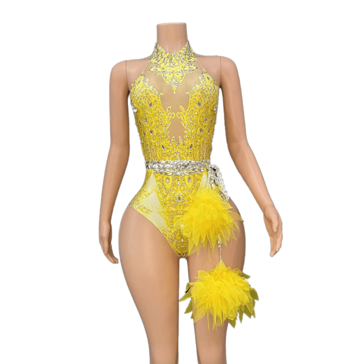 Sexy Sparkling Rhinestone Stretch Pink Mesh Bodysuit for Singer Dance Performance Cosplay Costume - Halloweez