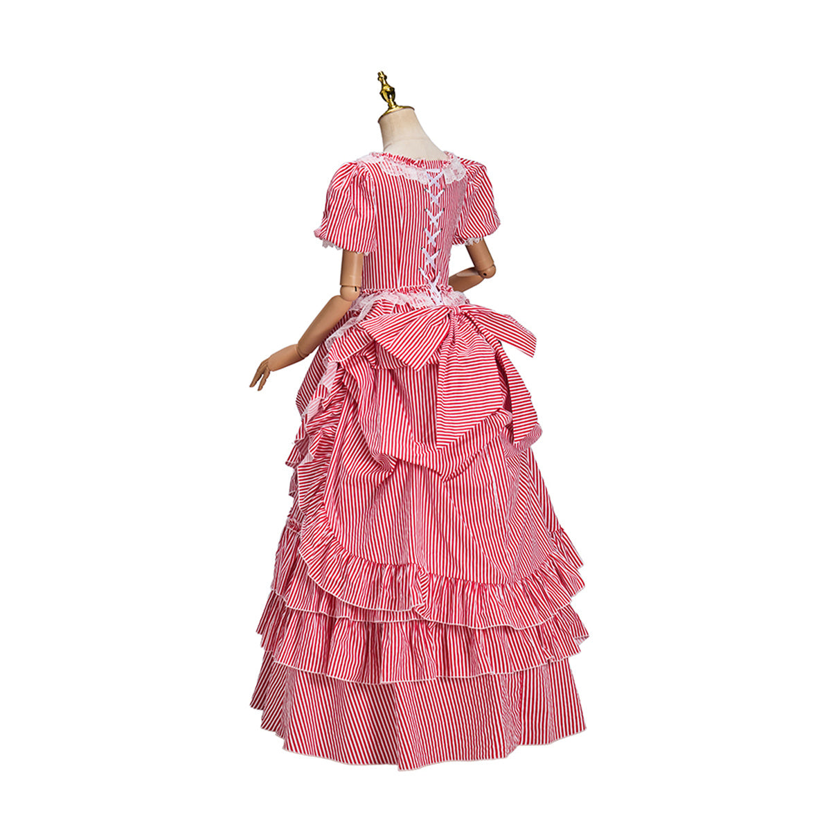 Victorian Red Striped Dress Cosplay Costume – Elegant & Detailed Anime Outfit - Halloweez