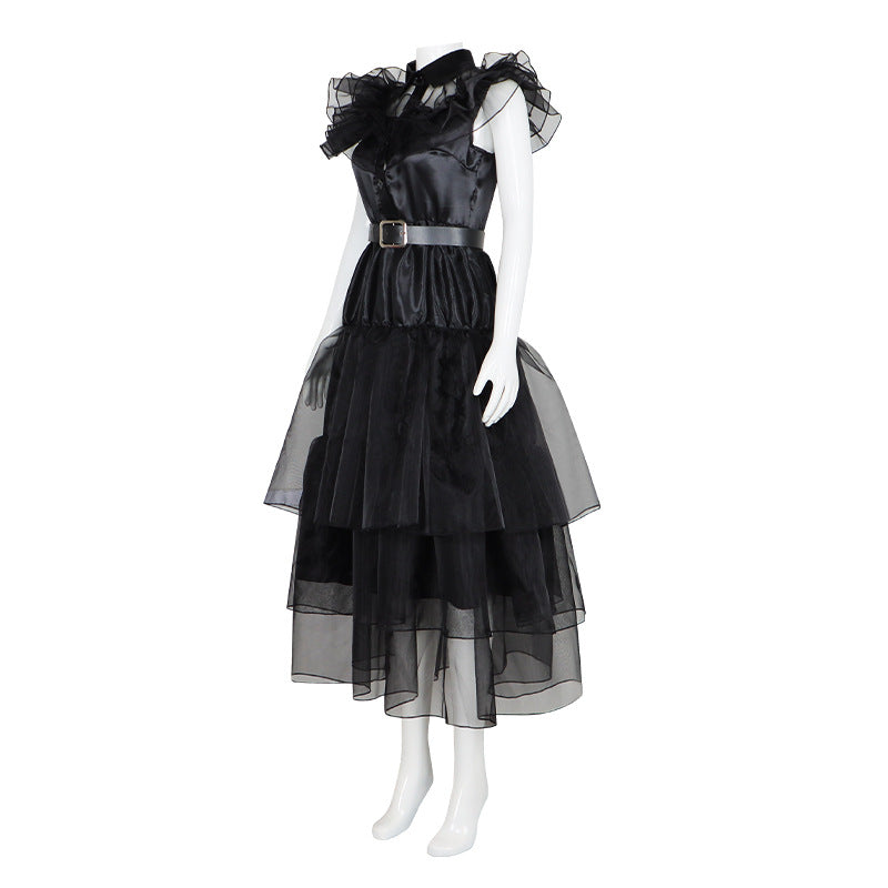 Wednesday Addams Cosplay Dress from The Addams Family TV Show - Perfect for Halloween and Cosplay Events