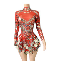 Nofans Spring Long Sleeve Slim A-Line Short Hem Diamond Lens Halter Backless Evening Gown Sexy Cosplay Dress - Halloweez