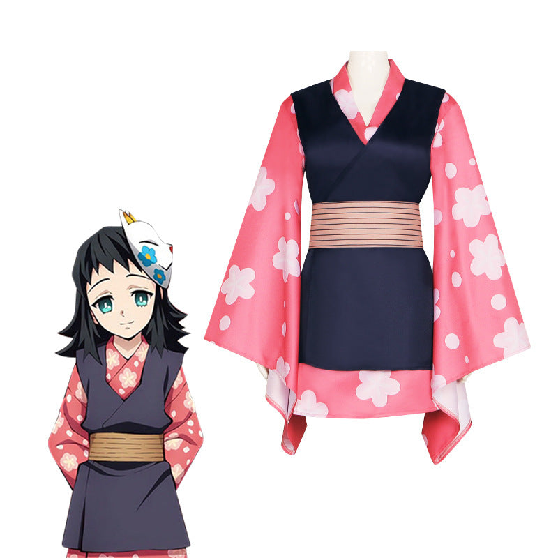 Demon Slayer Cosplay Kamado Tanjiro Sister Kanao Tsuyuri Short Kimono Costume for Stage Performance - Halloweez