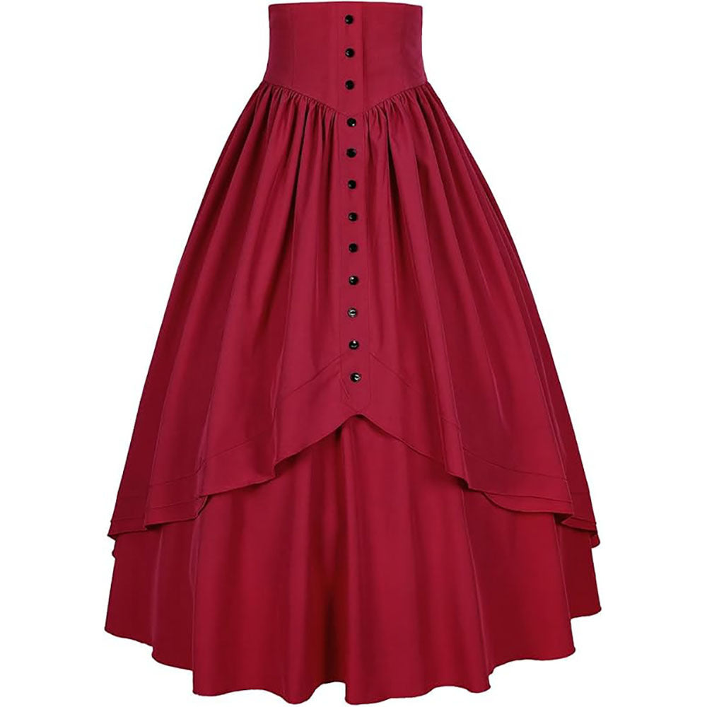 Medieval Renaissance Victorian Gothic Asymmetrical Pleated Tie Halloween Retro Midi Skirt - Halloweez