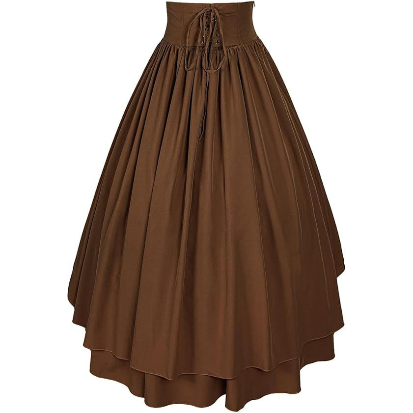 Medieval Renaissance Victorian Gothic Asymmetrical Pleated Tie Halloween Retro Midi Skirt - Halloweez