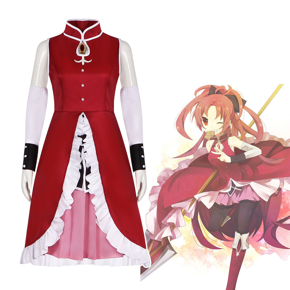 Magical Girl Madoka Cosplay Costume Sakura Kyoko Battle Dress Anime Role Play Outfit - Halloweez