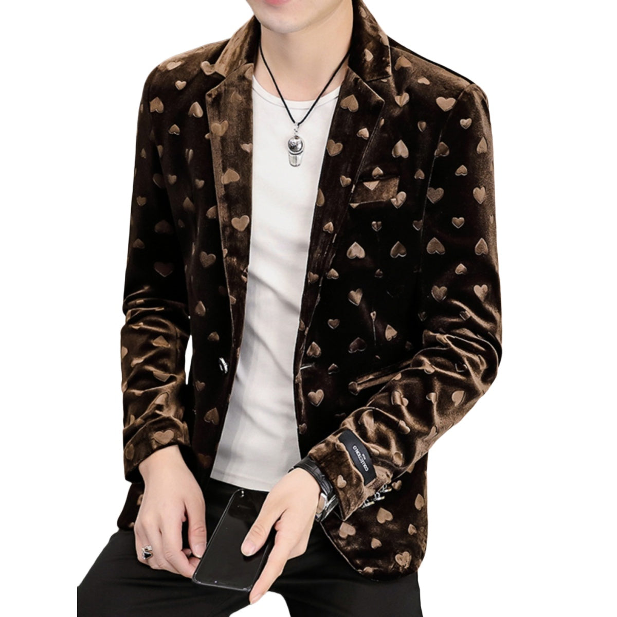Premium Black Print Suit Jacket Men's Luxury Brand High-End Casual Velvet Blazer Youth Menswear Cosplay Costume - Halloweez