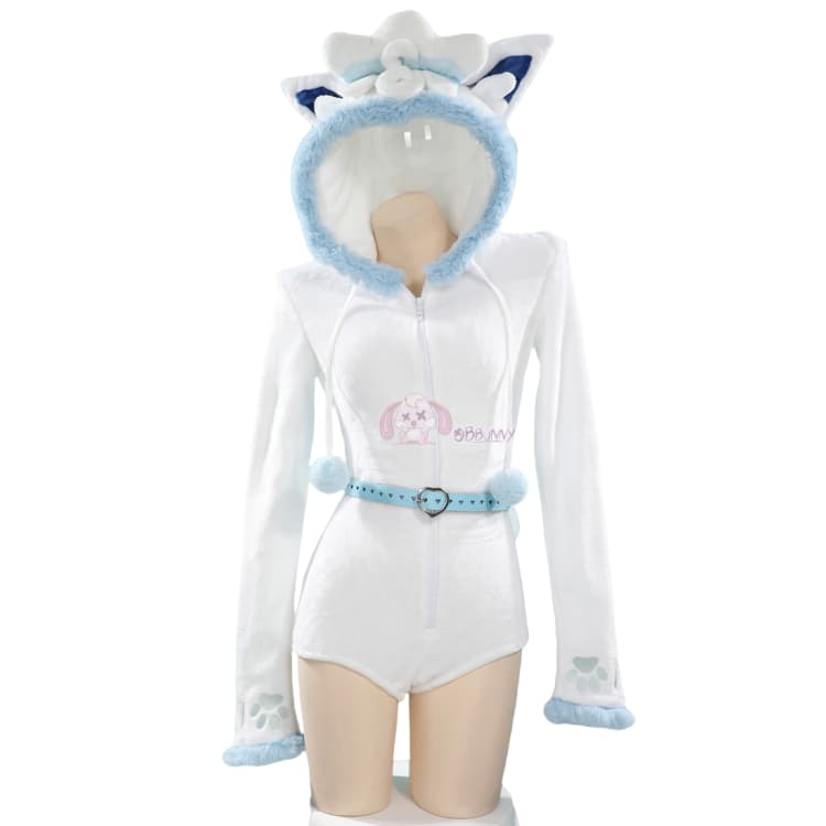Adorable Alolan Vulpix White Plush Pokémon Cosplay Jumpsuit for Women - Halloweez