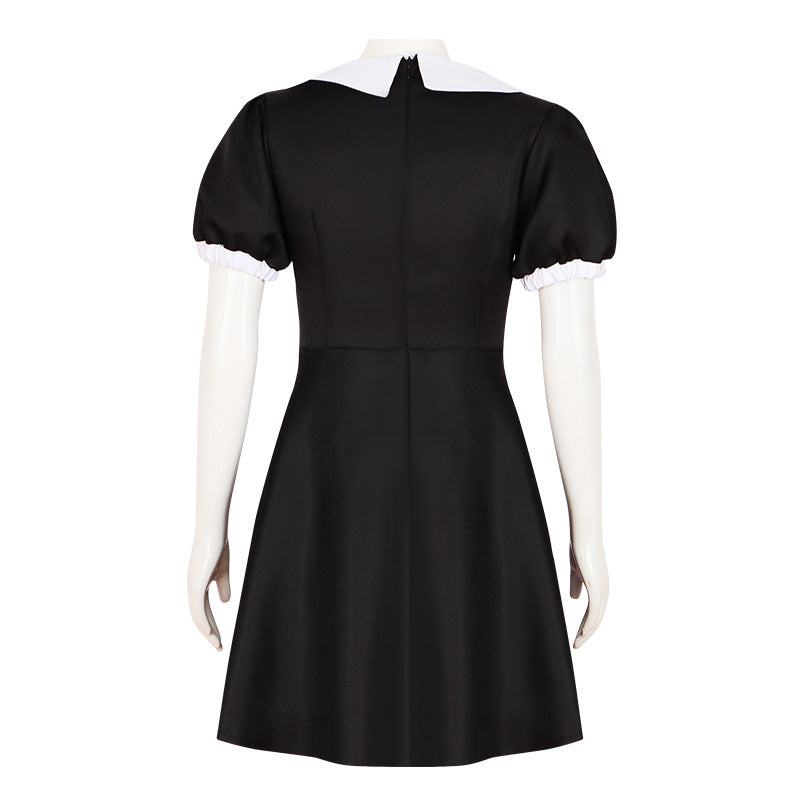 Adams Family Wednesday Addams Black Dress Cosplay Costume for Halloween - Halloweez