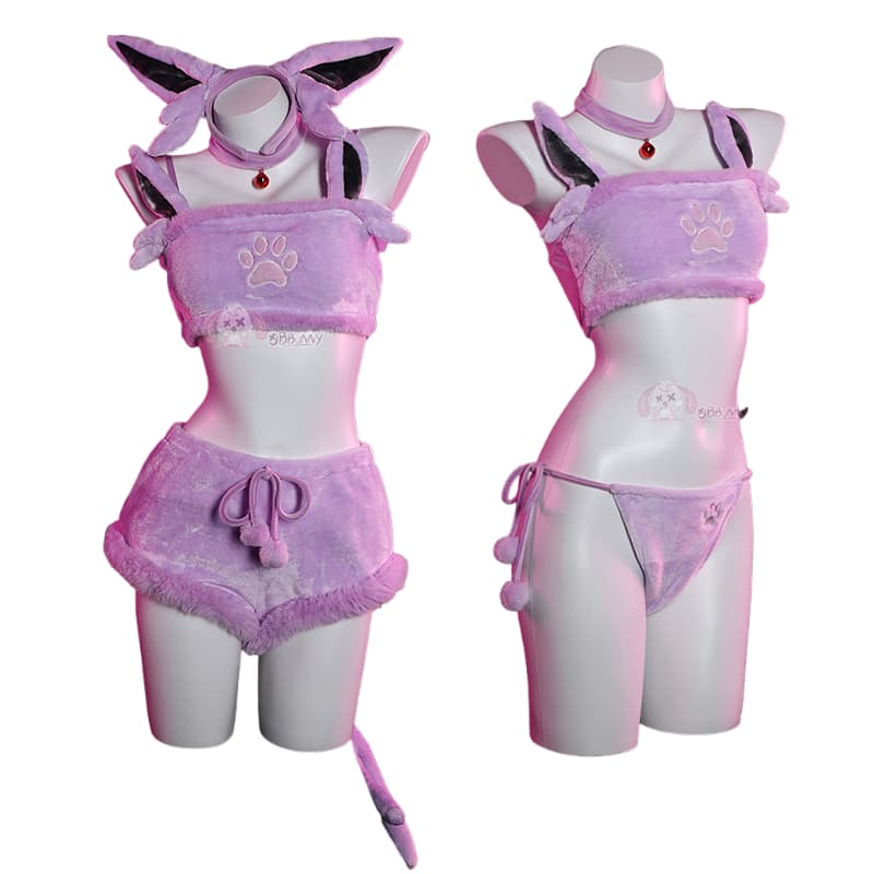 Espeon Pokémon Cosplay Costume, Cute Plush Two-Piece Pajama Set for Women - Halloweez