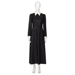Halloweez Wednesday Addams Costume - Elegant Black Long Sleeve Dress with Unique Print