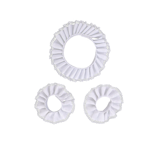 Men's Premium Renaissance White Cotton Lace Jabot Collar & Wrist Cuffs Cosplay Accessories by Halloweez - Halloweez
