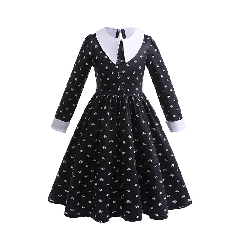 Adams Family Girl's Cosplay Costume Wednesday Dress Halloween Children's Clothing - Halloweez