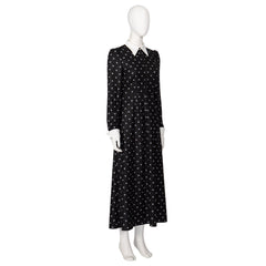 Halloweez Wednesday Addams Costume - Elegant Black Long Sleeve Dress with Unique Print