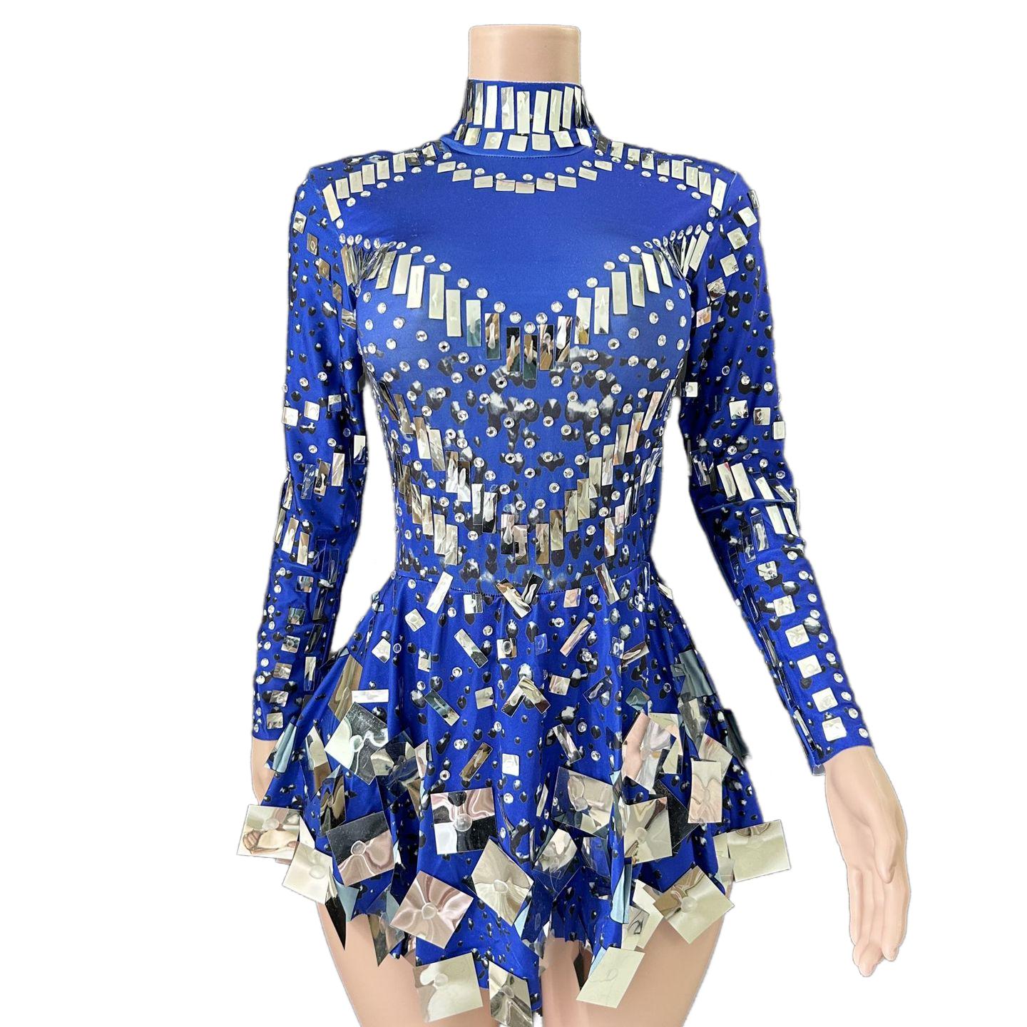 Nofans Spring Long Sleeve Slim A-Line Short Hem Diamond Lens Halter Backless Evening Gown Sexy Cosplay Dress - Halloweez
