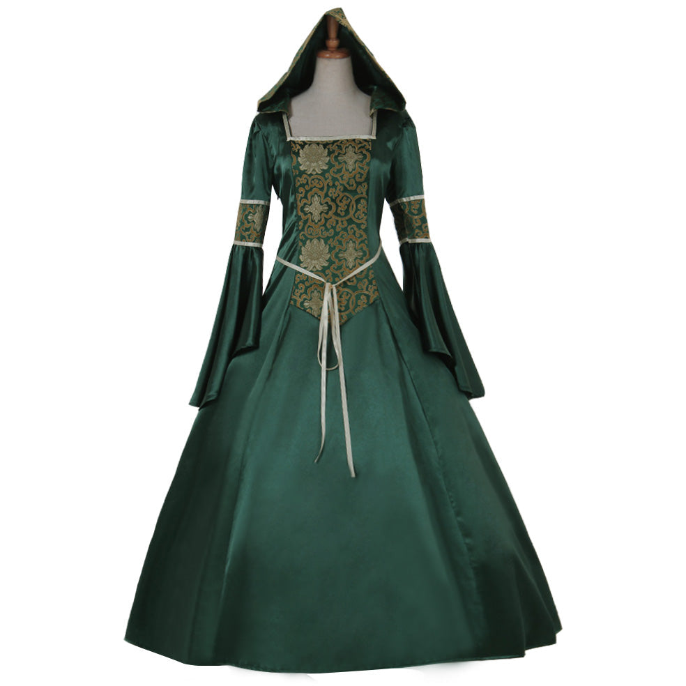 Elegant Halloweez Medieval Noble Ball Gowns for Ladies - Victorian Gothic Evening Dresses in Green