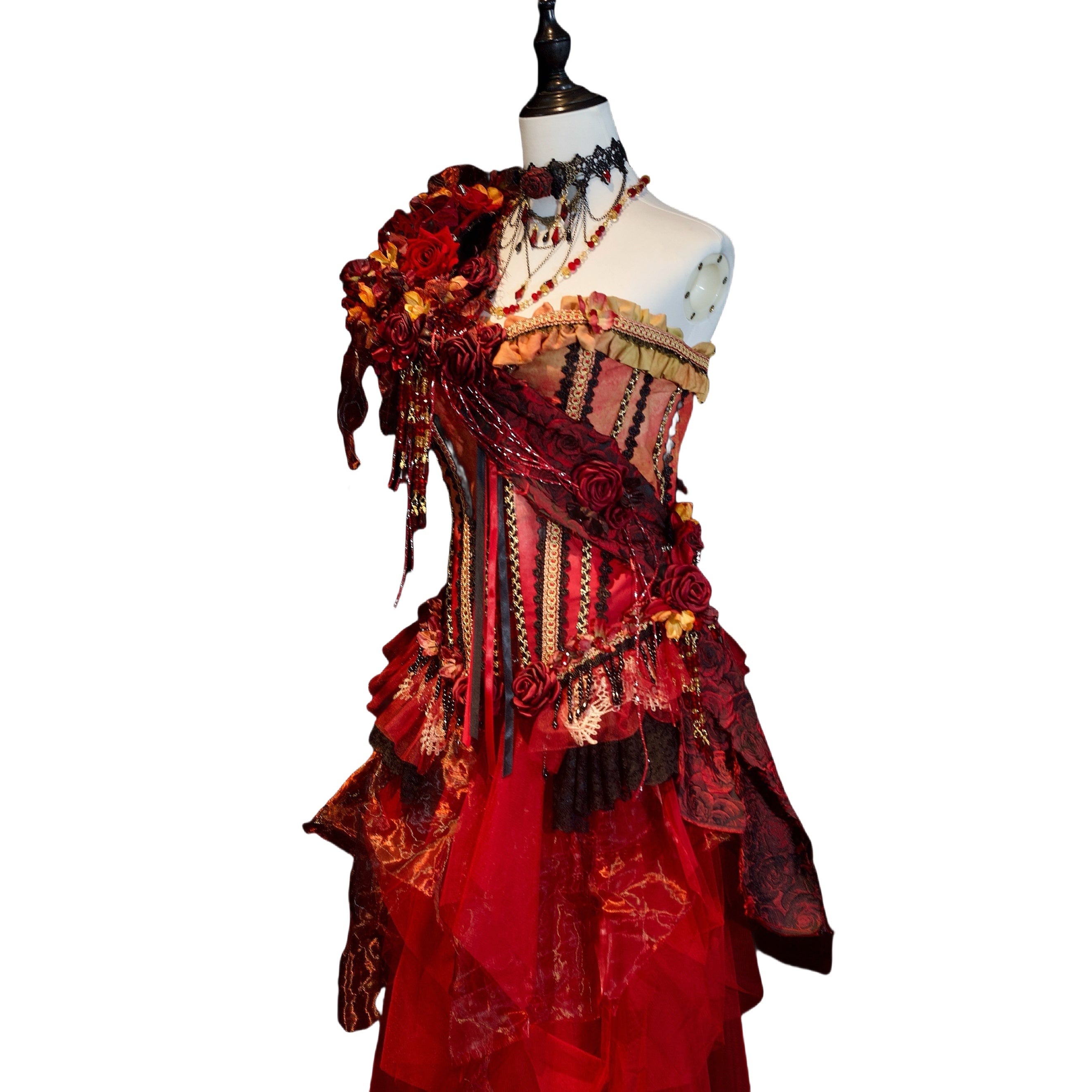 Wabi-Sabi Burnout Corset Vampire Gothic Lolita Skirt Ensemble - Halloweez