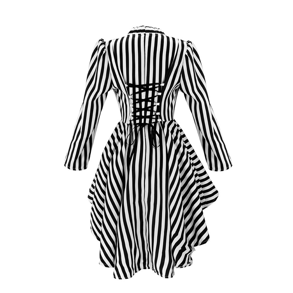 Medieval Steampunk Victorian Asymmetrical Striped Tailcoat Cosplay Costume - Halloweez