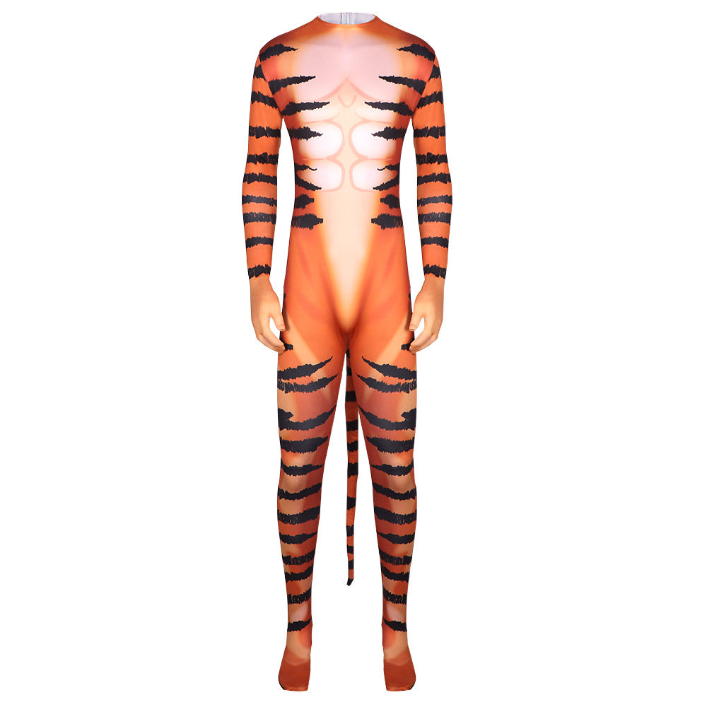 Tiger Pattern Bodysuit Cosplay Stage Performance Costume Halloween Orc Cos Jumpsuit - Halloweez