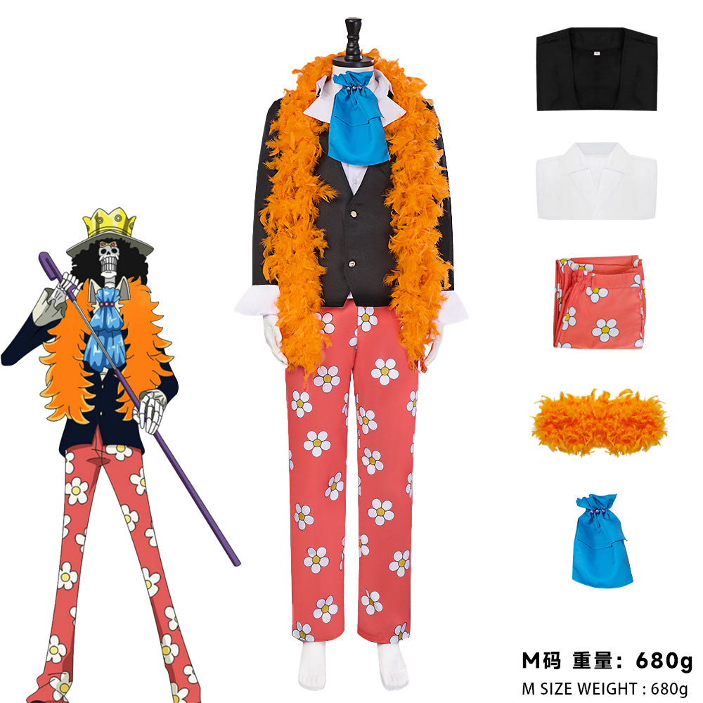 Anime One Piece Brook Cosplay Costume 2D Comic Con Floral Suit