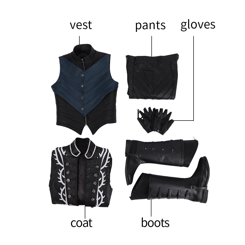 Premium Devil May Cry 5 Vergil Deluxe Cosplay Costume Full Set with Coat and Yamato - Halloweez
