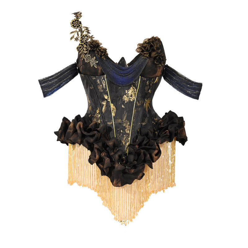 Blood Supply Original Luxurious Gold Fringed Corset Bodice Dress for Halloween Cosplay Party Costume - Halloweez