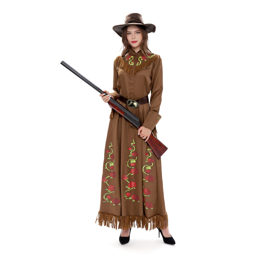 Western Cowboy Legendary Gunslinger Cosplay Costume for Halloween Party, Adult Hunter Outfit with Hat and Accessories - Halloweez