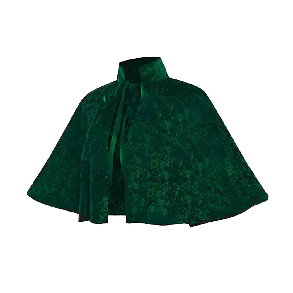 Velvet Gold Cape Victorian Short Tie Cloak Halloween Costume - Halloweez