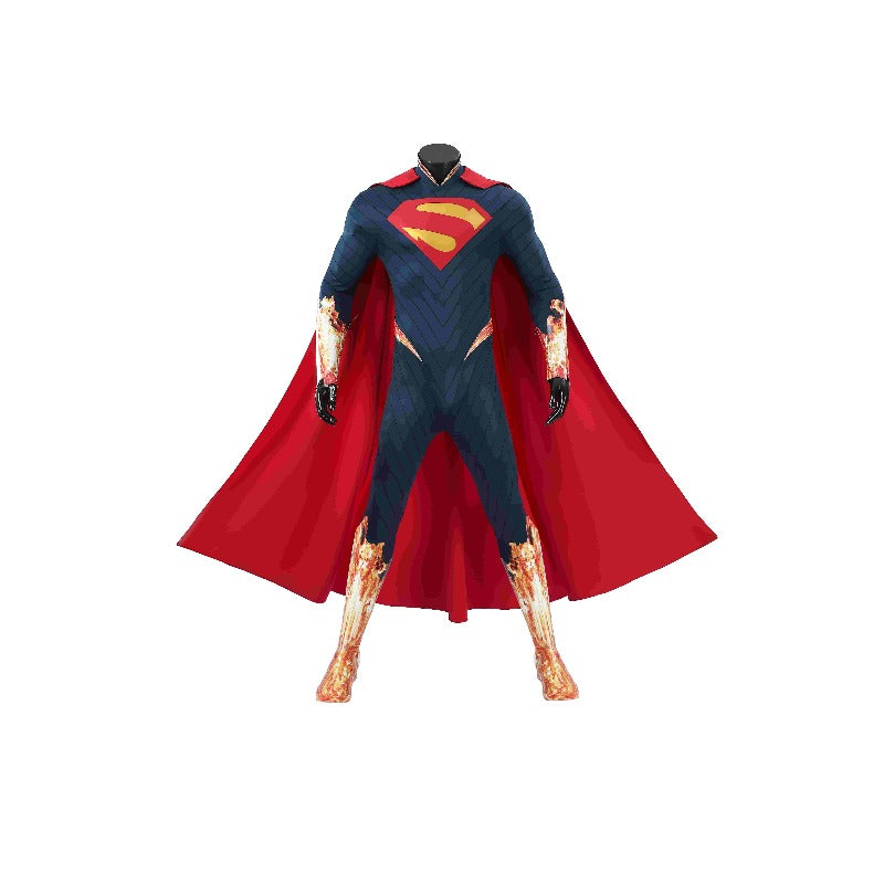 Superman Clark Kent Cosplay Bodysuit, DC Superhero Full Costume with Red Cape for Comic Con Halloween