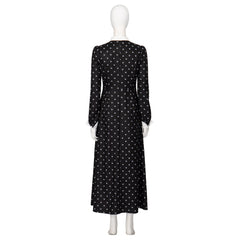 Halloweez Wednesday Addams Costume - Elegant Black Long Sleeve Dress with Unique Print