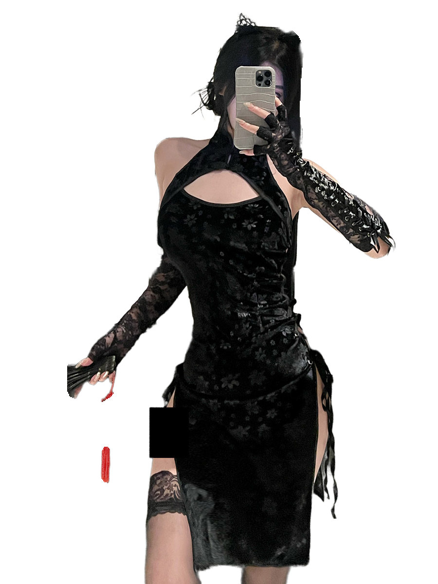 Weisgirl Sexy Hollow-out Cos Chinese-style High-slit Cheongsam Catwoman Uniform - Halloweez