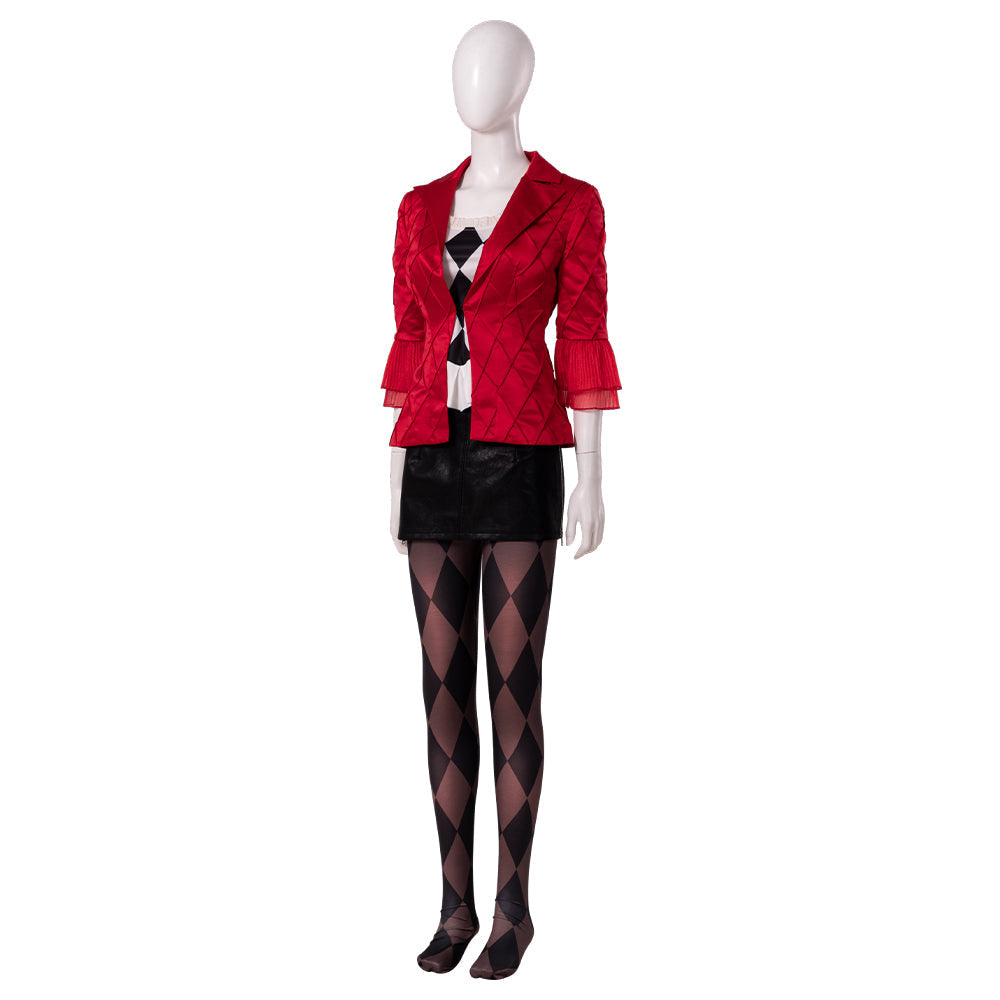Halloweez Harley Quinn Joker 2 Cosplay Costume - Women's Red Coat & Leather Skirt Ensemble