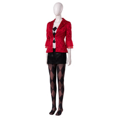 Halloweez Harley Quinn Joker 2 Cosplay Costume - Women's Red Coat & Leather Skirt Ensemble