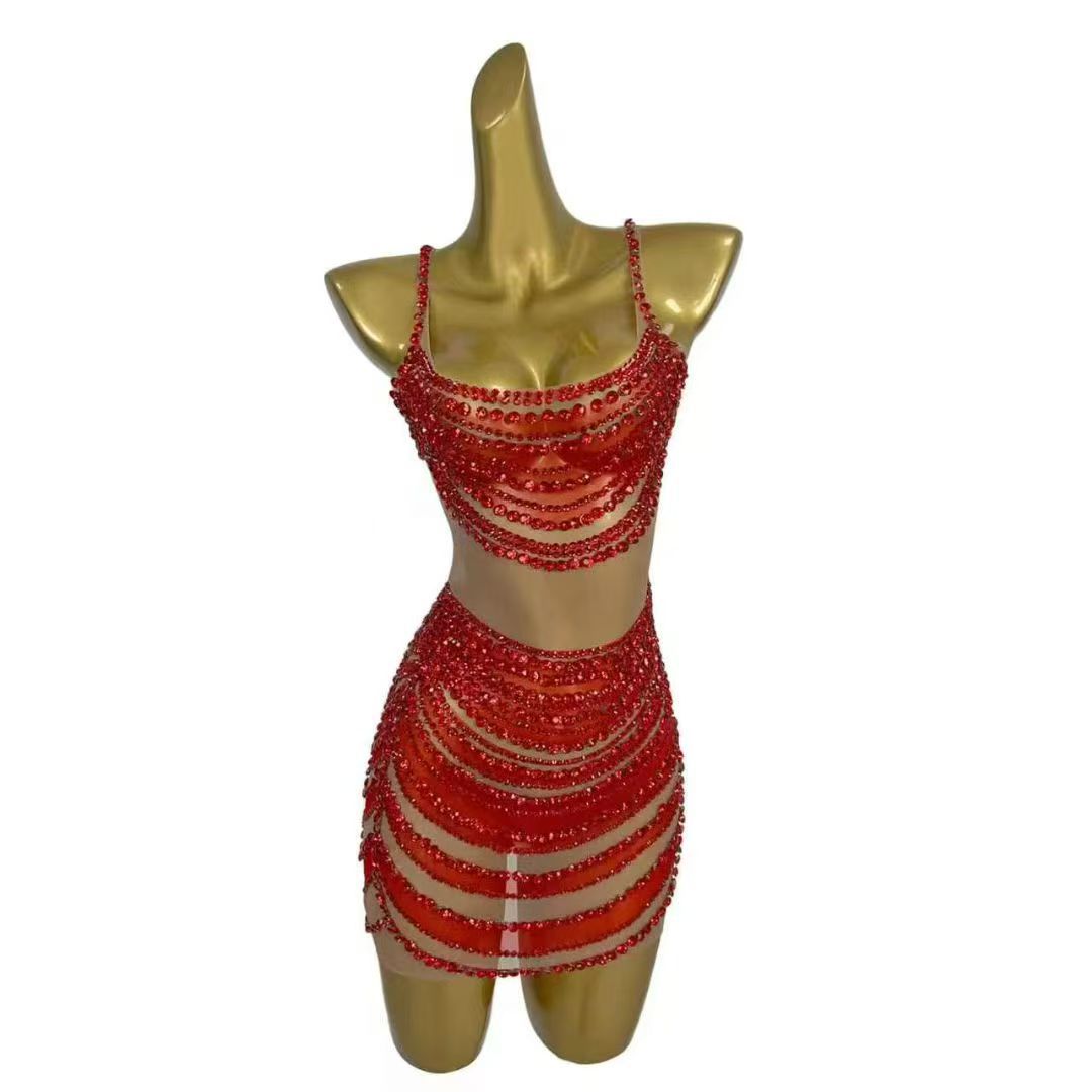Diamond Gogo Dress Blue Cosplay Costume for Women - Sparkling Party Clubwear with Bodycon Fit for Birthday Stage Performance - Halloweez