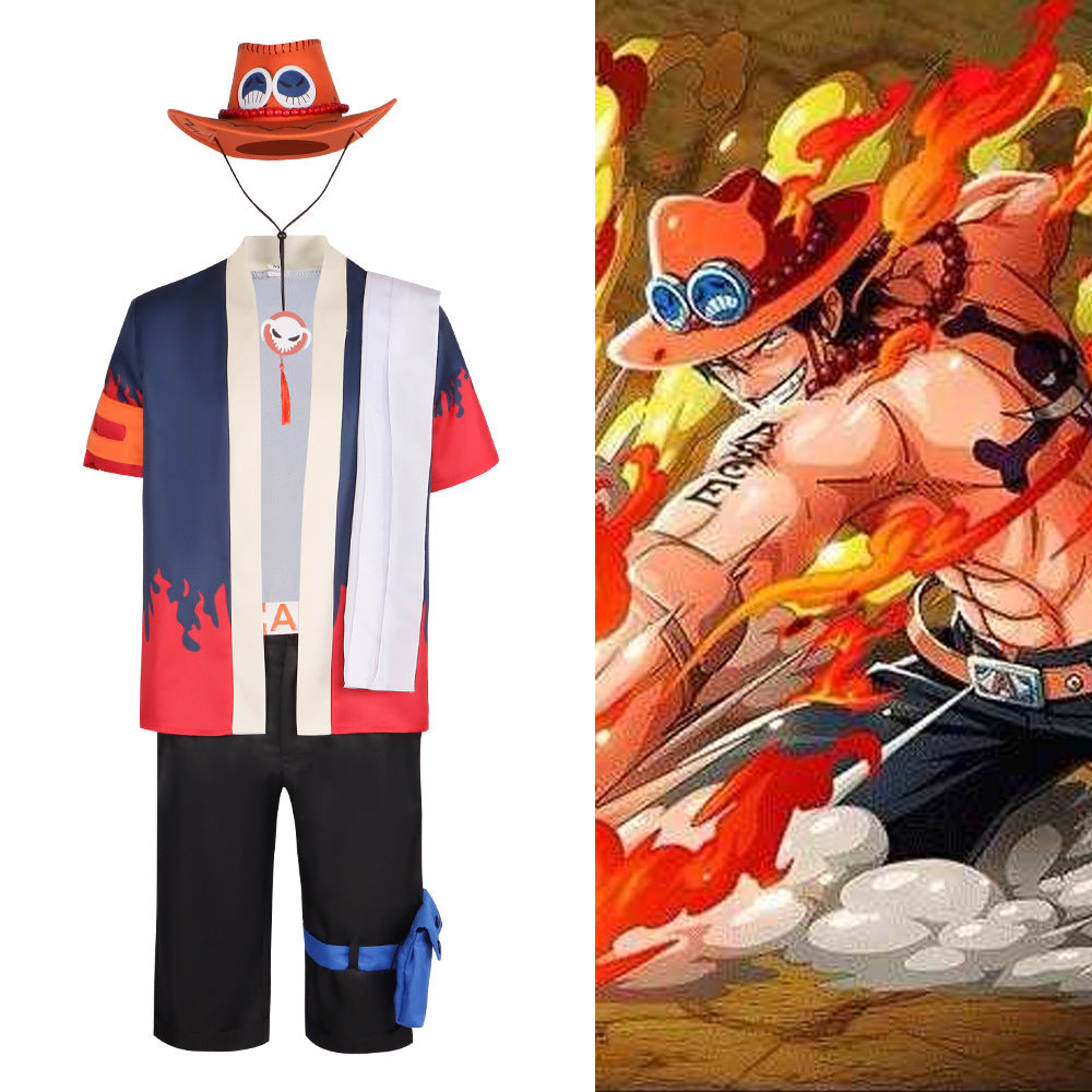 One Piece cosplay Ace of the Fire Fist cosplay kimono set 2D anime role play costume with hat - Halloweez