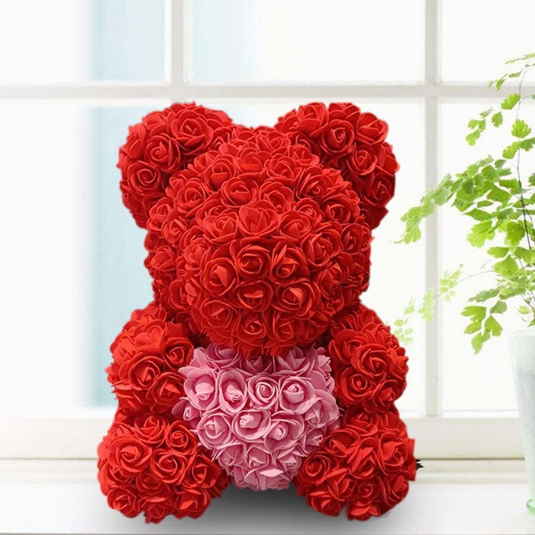 Coffret cadeau romantique Halloween PE Rose Bear avec rose éternelle en mousse, lumières et robe de mariée élégante