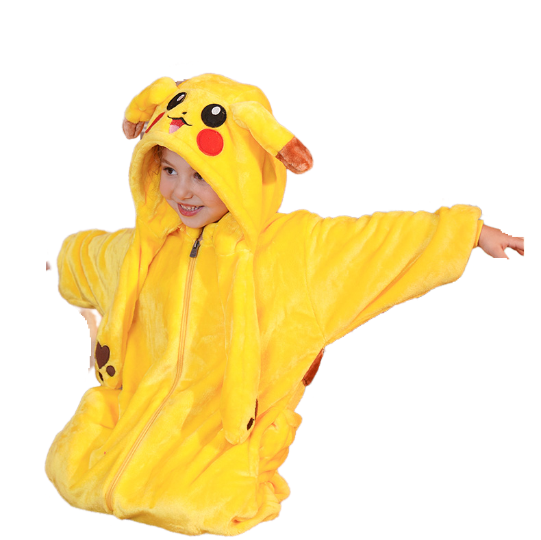 Kids Pikachu Onesie Pajamas Flannel Cosplay Costume with Removable Hood and Moving Ears for Boys Girls Halloween Christmas - Halloweez