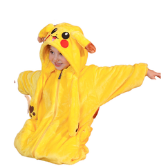 Kids Pikachu Onesie Pajamas Flannel Cosplay Costume with Removable Hood and Moving Ears for Boys Girls Halloween Christmas - Halloweez