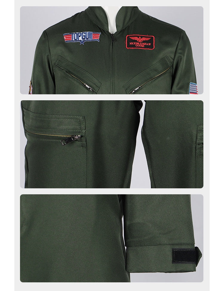 Halloween Top Gun Pilot Costume Cosplay Jumpsuit for Bar Party Sports Performance - Halloweez