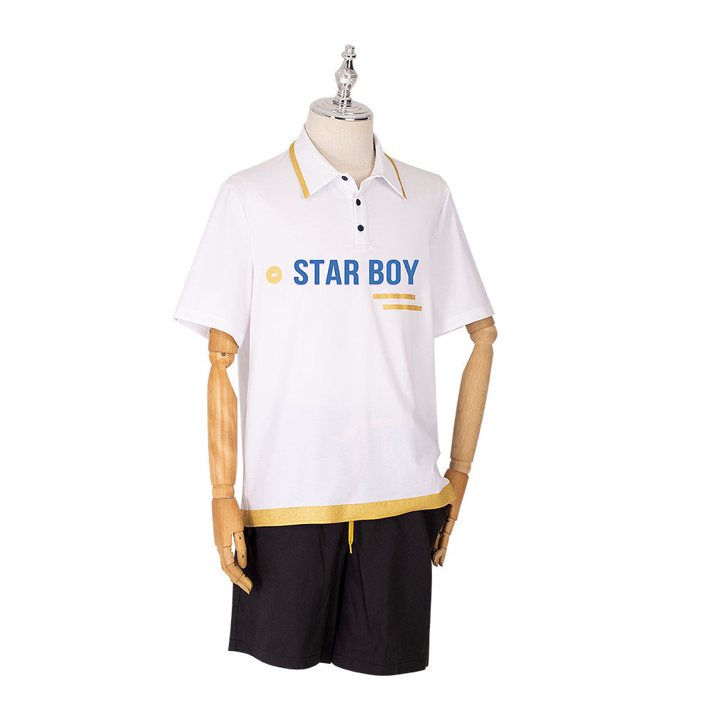 Elegante disfraz de cosplay de Halloween: camiseta blanca y pantalones cortos negros de anime Light And Night Jesse