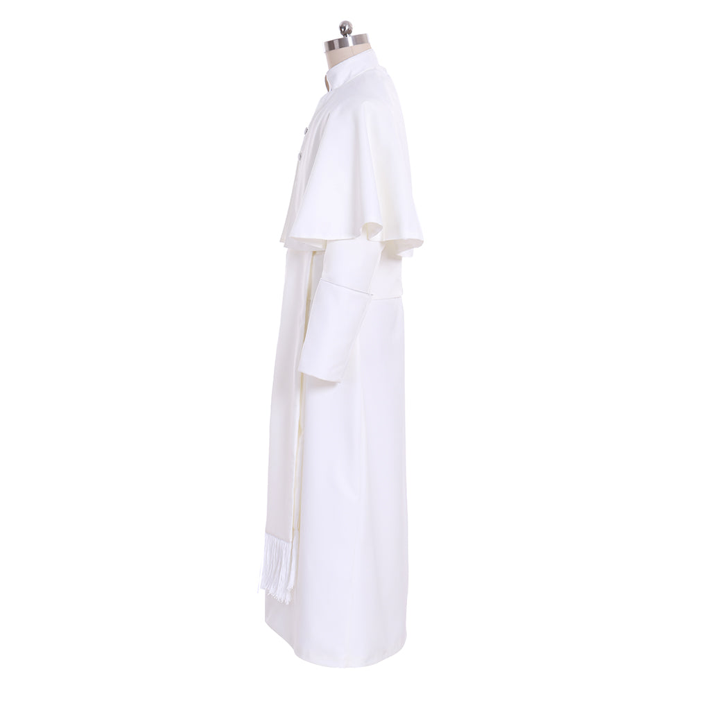 Elegant Halloweez White Priest Cassock Robe - Authentic Medieval Gothic Wizard Cosplay