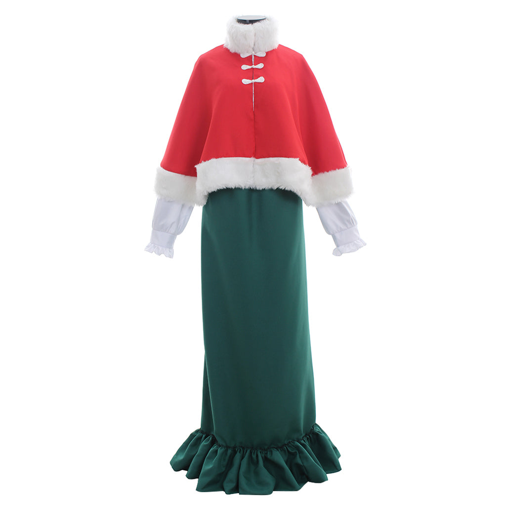 Elegante vestido victoriano rojo y verde con sombrero para Halloween, disfraz de cosplay para adultos