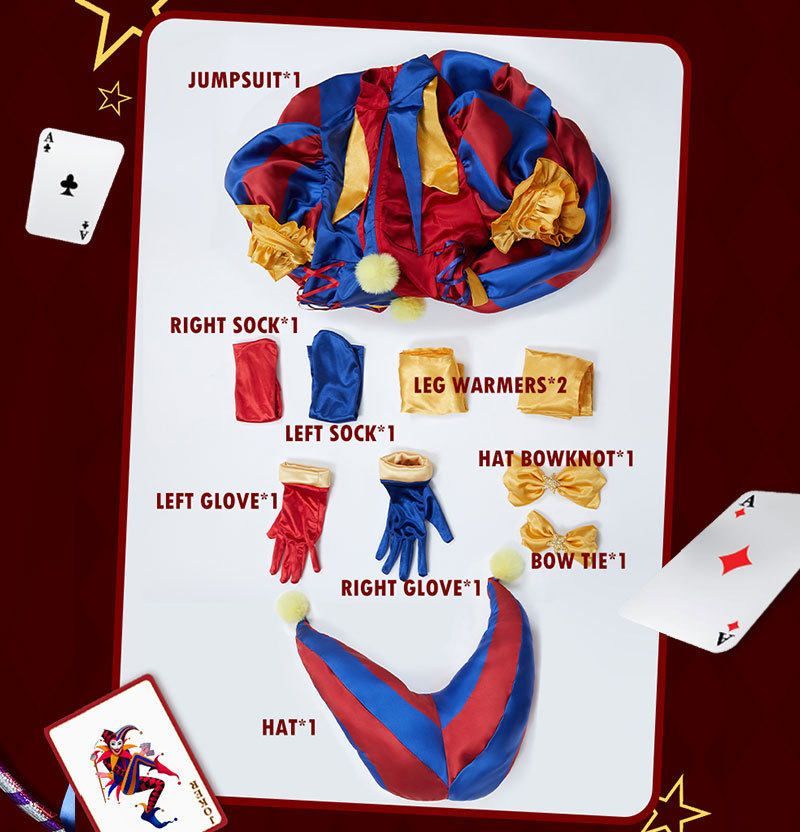 Harley Quinn Jester Costume - Red & Blue Clown Cosplay Outfit with Hat Gloves Socks for Halloween - Halloweez