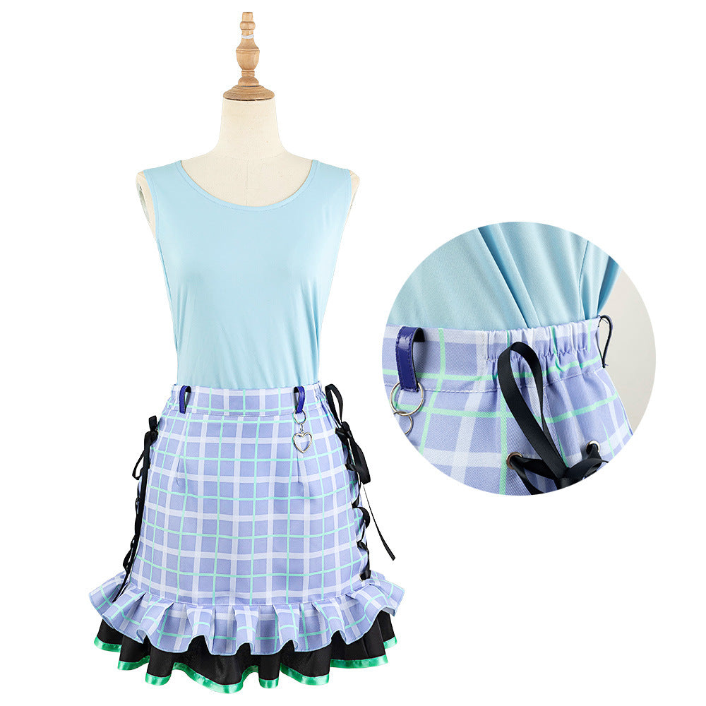 World Project Akayama Mizuki 2D Anime Costume Women's Hooded Sweatshirt Plaid Skirt Set - Halloweez