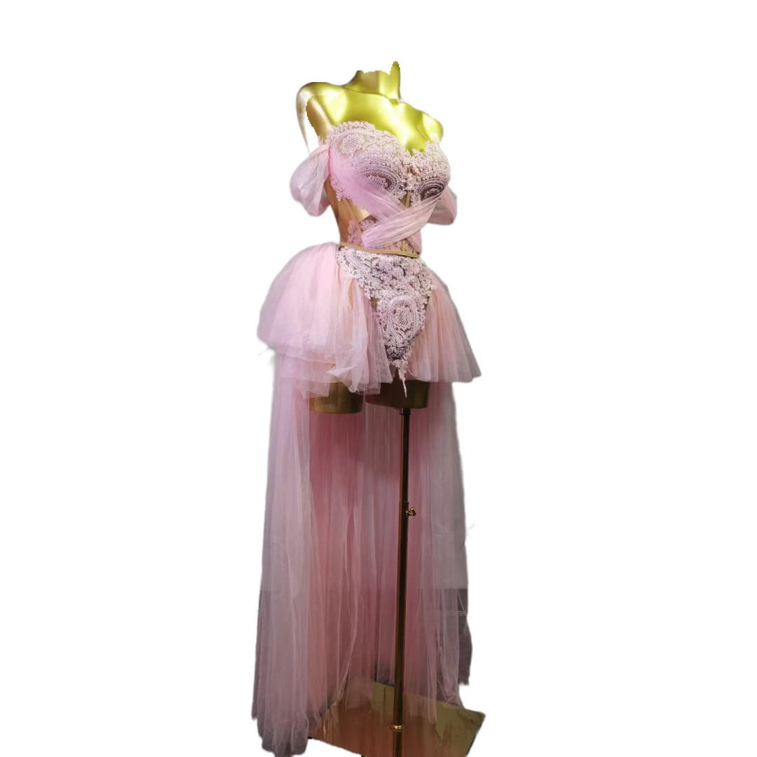 Elegant Pink Cosplay Dress for Women - Light Luxury Summer Strapless Dress for Music Performances and Stage Shows - Halloweez