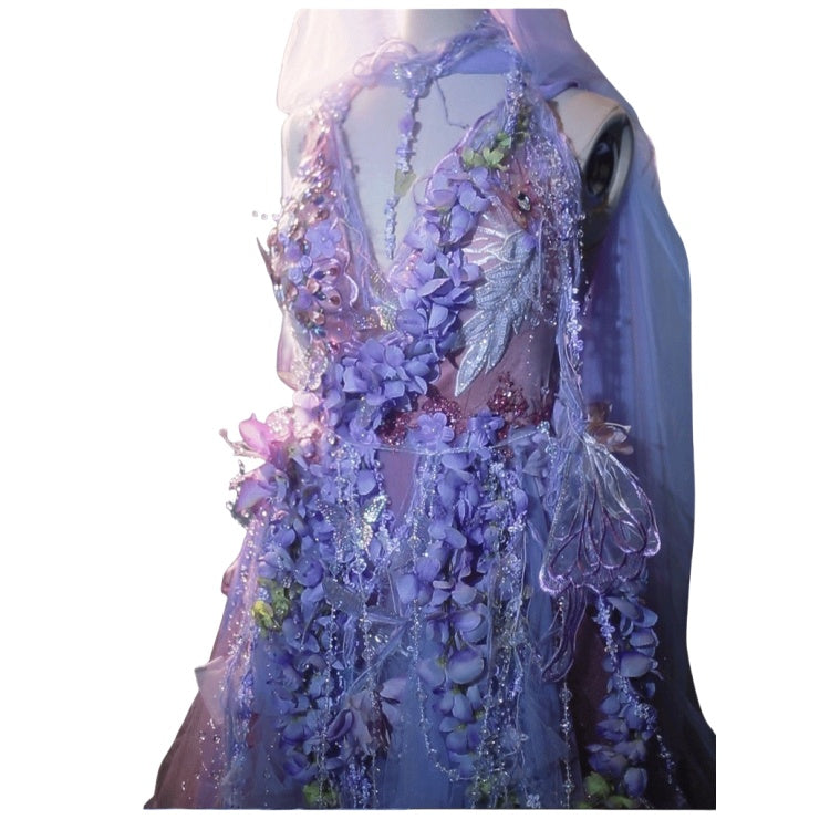 Original Handmade Dreamy Ethereal Nordic Mythology Wisteria Goddess Photography Dress - Halloweez