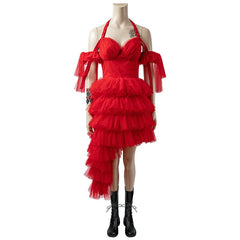 Halloweez Harley Quinn Red Dress Cosplay Costume Full Set for Halloween