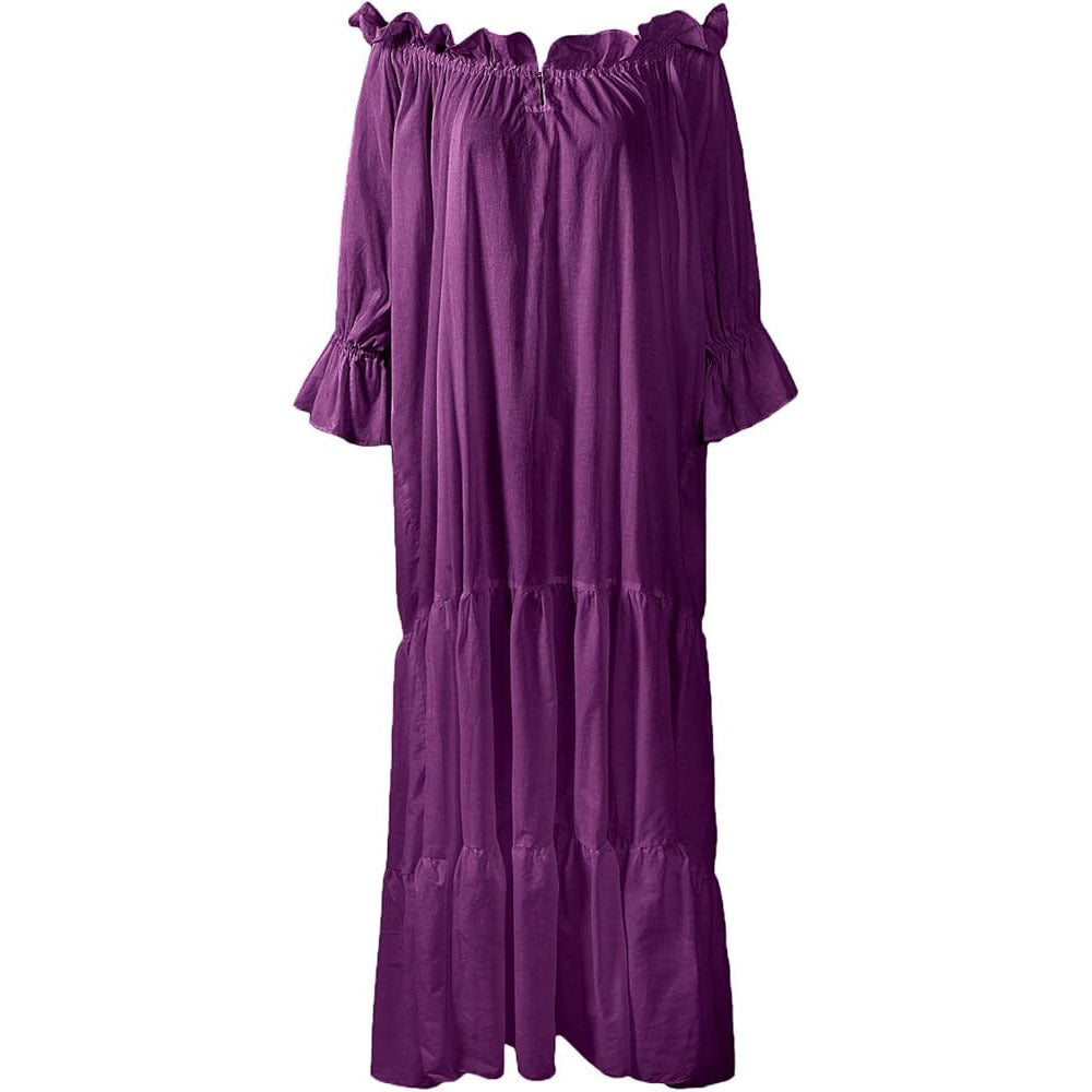 Medieval Pirate Fairy Renaissance Peasant Costume Ruffled Loose Dress - Halloweez