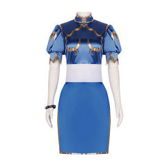 Arcade Street Fighter Chun-Li Blue Cheongsam Cosplay Costume for Halloween and Performance - Halloweez